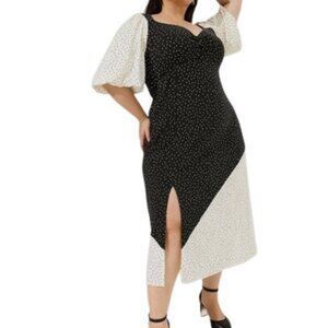 Torrid  Womens Studio Knit Maxi Dress Black White Mixed Polka Dot Plus 2X New